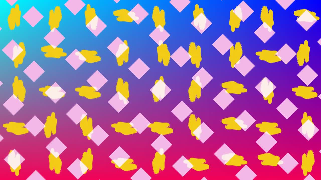 다채로운 배경 위에 회전하는 패턴 요소