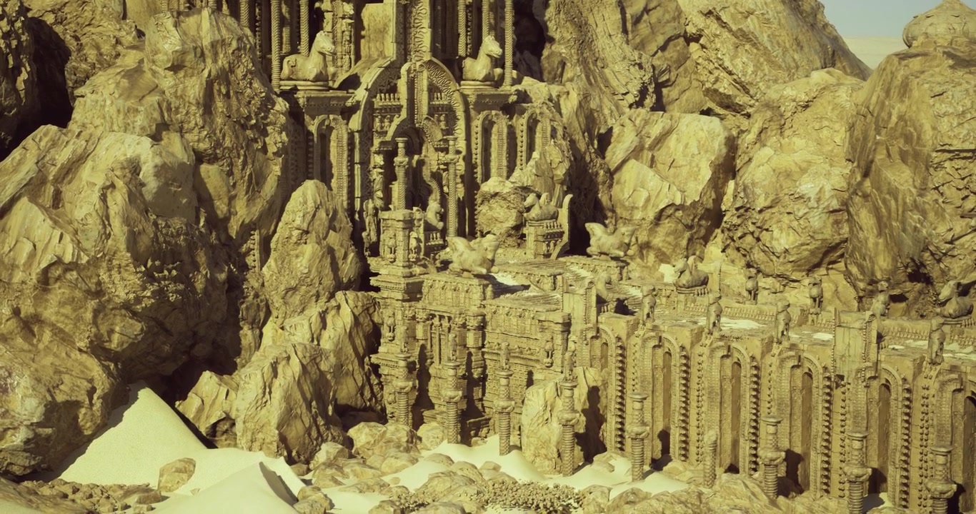 Heatworn sandstone ruins create intricate narrow passageways and shadows