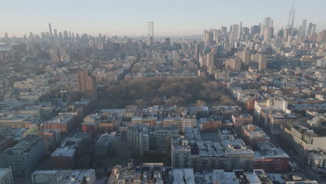aerial view of new york city's east village. shot at sunrise in lower manhattan