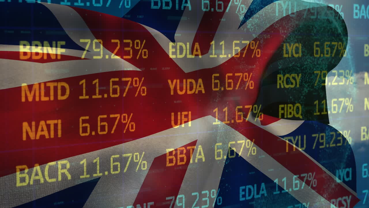 영국의 발 위에서 데이터 처리의 애니메이션.