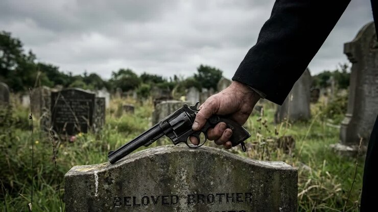Gun on Tombstone in Cemetery