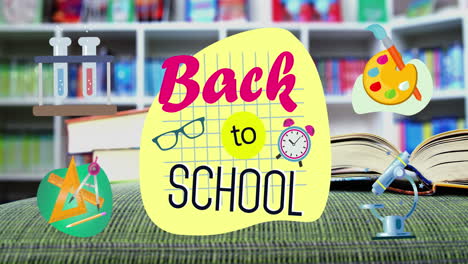back to school text against library in background