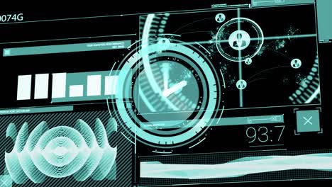 Animation of scope scanning and data processing on black background