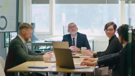 business team having meeting with senior ceo