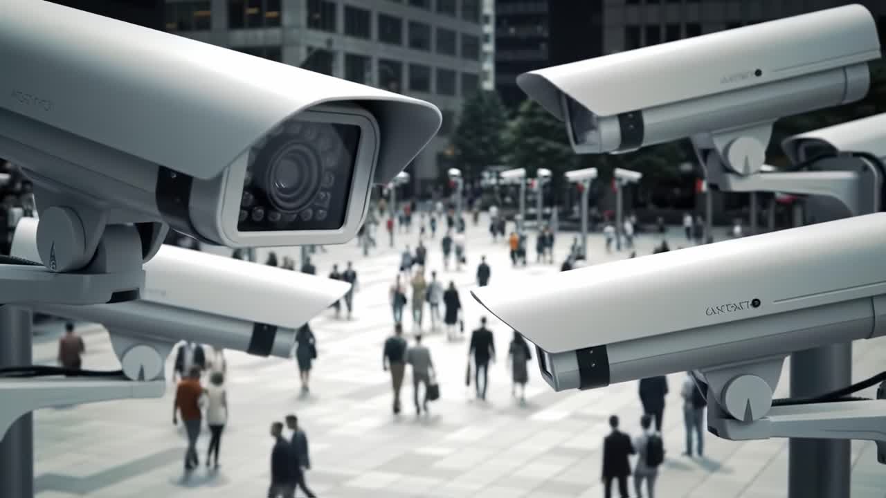 Urban Surveillance: An In-Depth Look at Modern Security Systems in Public Spaces with Focus on CCTV Cameras Observing Crowds and Activities