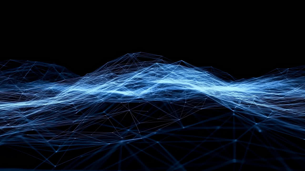 Abstract Blue Digital Network Wave on Black Background