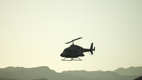 extreme slow motion flying helicopter and sunset sky