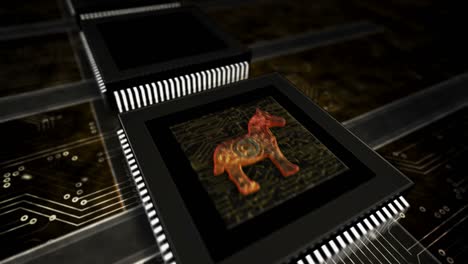 cyber attack with trojan symbol digital animation