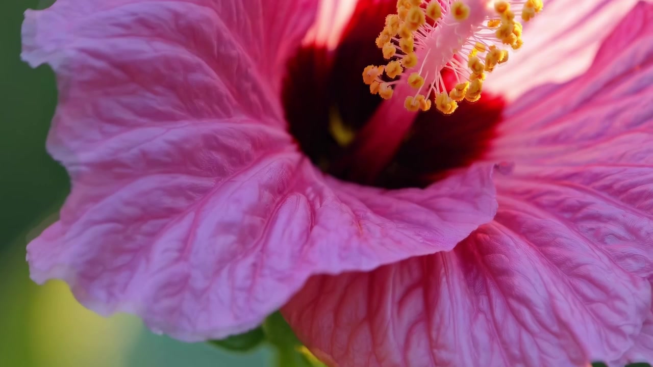 Time lapse di un fiore di ibisco rosa che sboccia