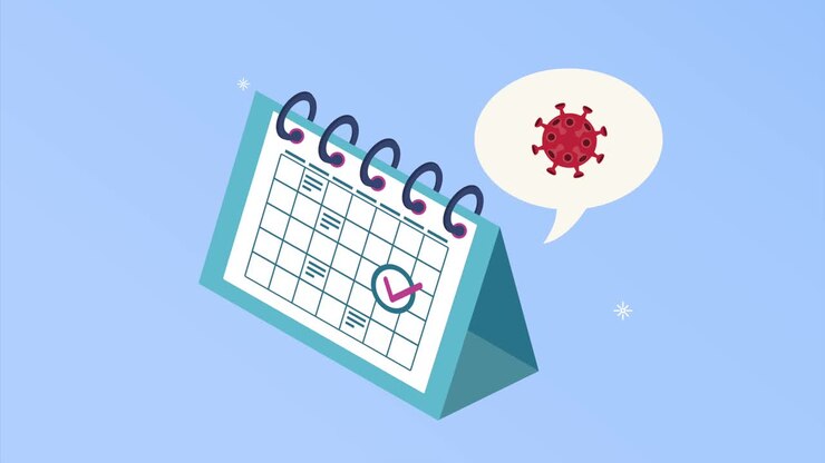 covid-19-partikel mit kalender-animation