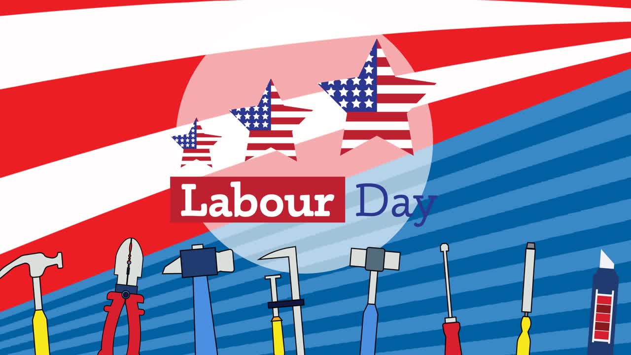 도구와 미국  ⁇ 발 위에 노동의 날 텍스트의 애니메이션