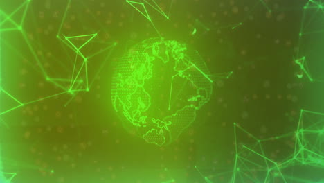 green digital globe and network connections animation over dark background