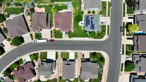 Top-down-aerial-shot-of-upscale-new-neighborhood-in-summer