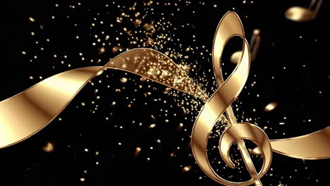 golden treble clef with ribbon and confetti
