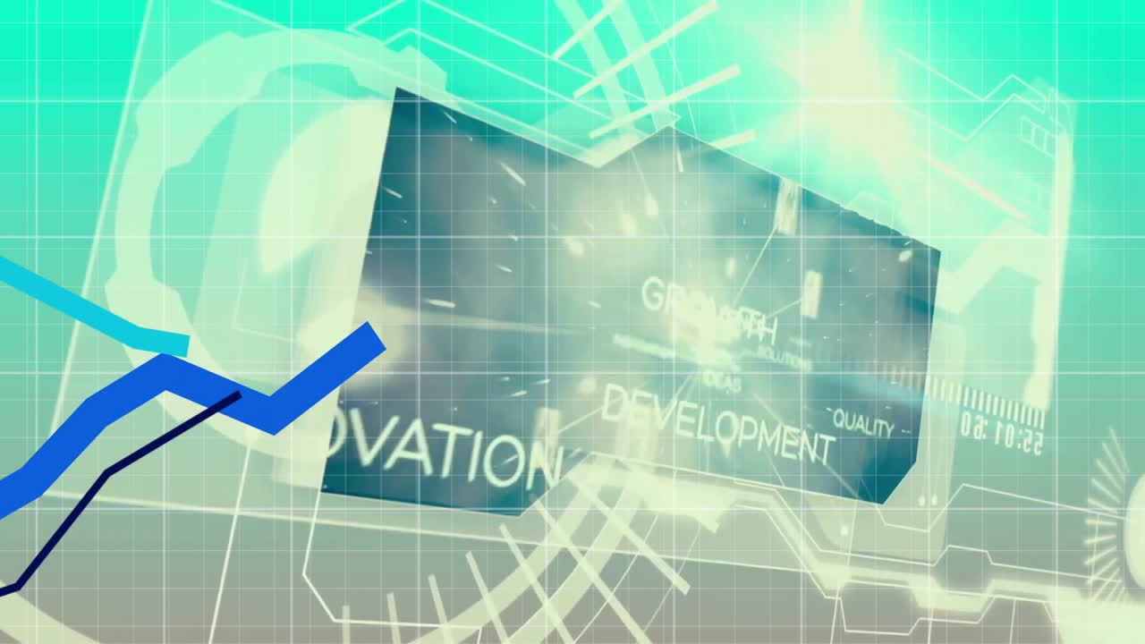 Growth and ideas text animation over abstract blue and white geometric shapes