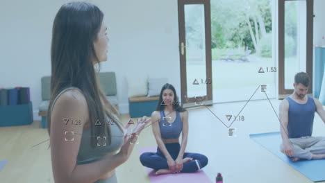 animación del procesamiento de datos sobre diversas personas que practican yoga