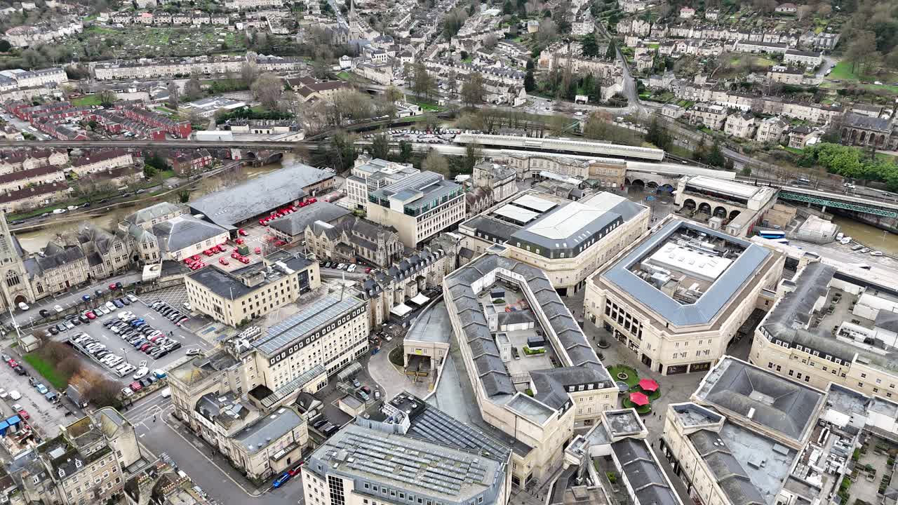 bath abbey, bath city centre, 영국, 배경에 공중 bath 기차역