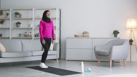 woman exercising at home