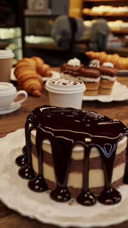 delicious desserts and coffee in a bakery setting
