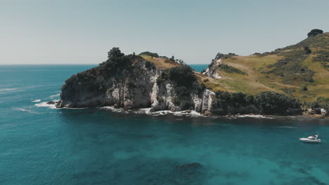 AERIAL:-View-over-water-at-Hahei-Beach