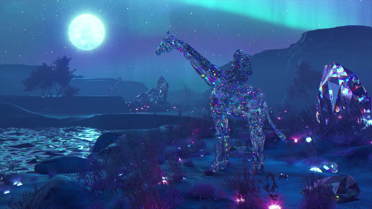 Crystal Giraffes Under a Moonlight Sky