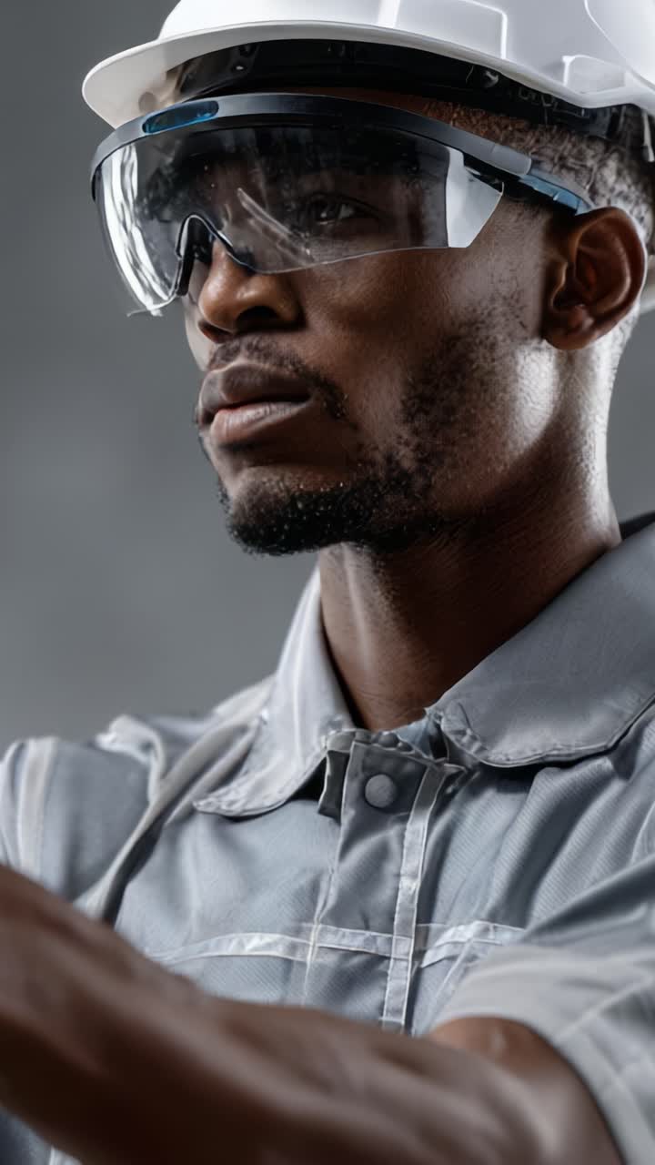 A Focused Construction Worker in Safety Gear, Wearing Protective Eyewear and a Hard Hat, Demonstrating Best Practices for Workplace Safety and Compliance
