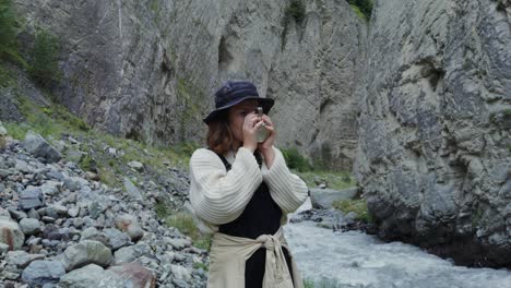 woman hiking in a mountain canyon