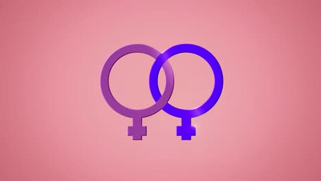Animation-of-two-linked-purple-and-pink-female-gender-symbols,-identifying-lesbian,-on-pink