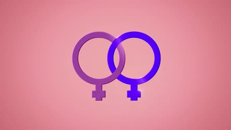 animation of two linked purple and pink female gender symbols, identifying lesbian, on pink