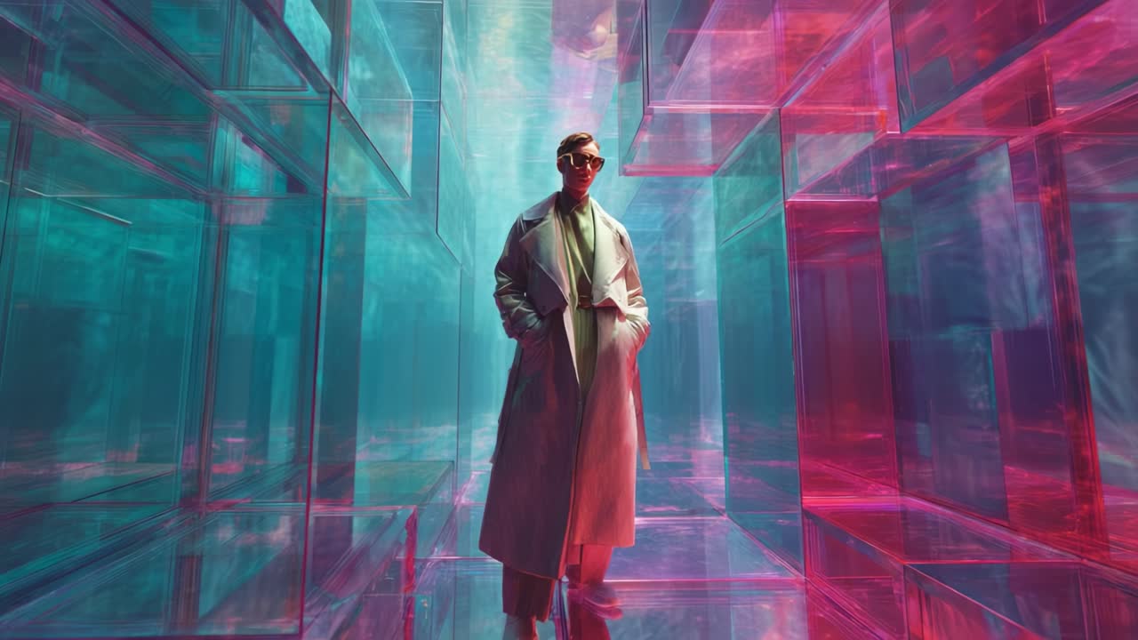 Man in Futuristic Cube Environment