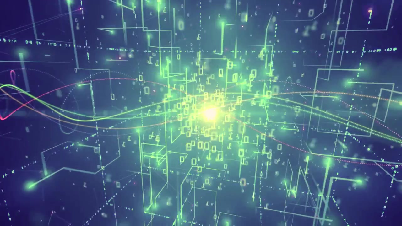 Glowing Digital Data Flowing Through a Futuristic Network Grid