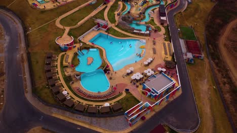 aerial top view of sunrise water park in abuja, nigeria during evening.