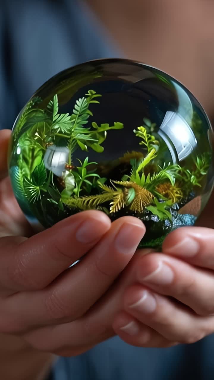 Captivating Glass Sphere Holding Lush Greenery and Vibrant Plants, Showcasing Nature's Beauty in a Unique, Enclosed Ecosystem of Growth and Life