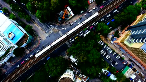 4k.aerial central park in bangkok, thailand green with lake.golf course and business center.central park - in bangkok - lumpini park