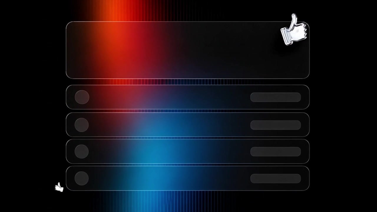 Digital Interface with Thumbs Up Icons and Colorful Light Streaks