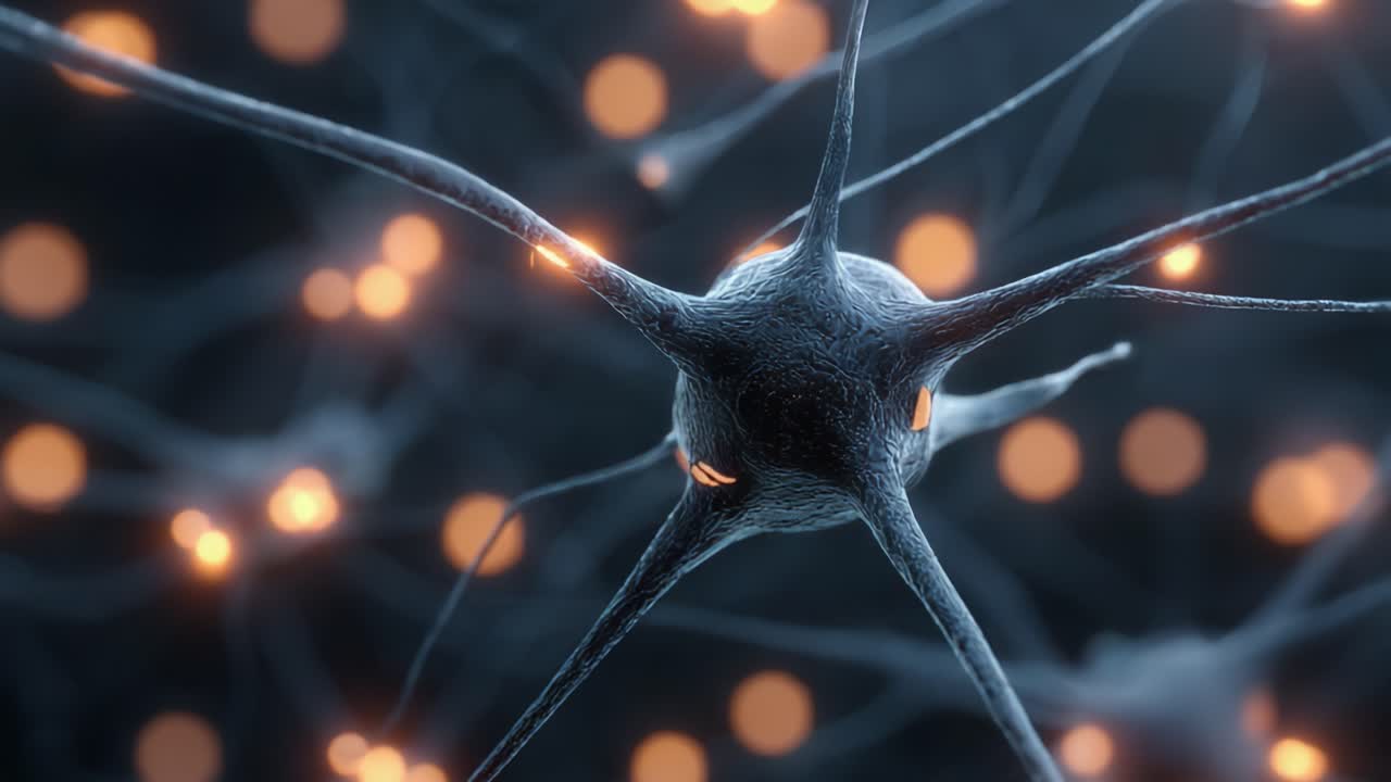 A Detailed Look at Glowing Neurons: The Intricate Network of Nerve Cells Illuminated with Luminous Synaptic Activity in a Stunning Close-Up View