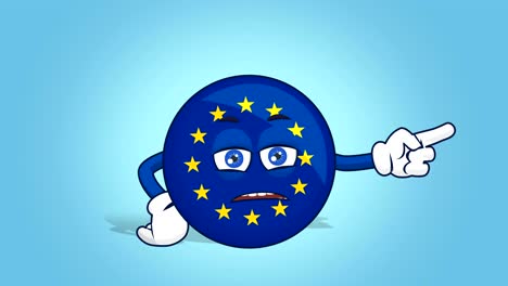 cartoon european union icon flag unhappy right pointer with face animation