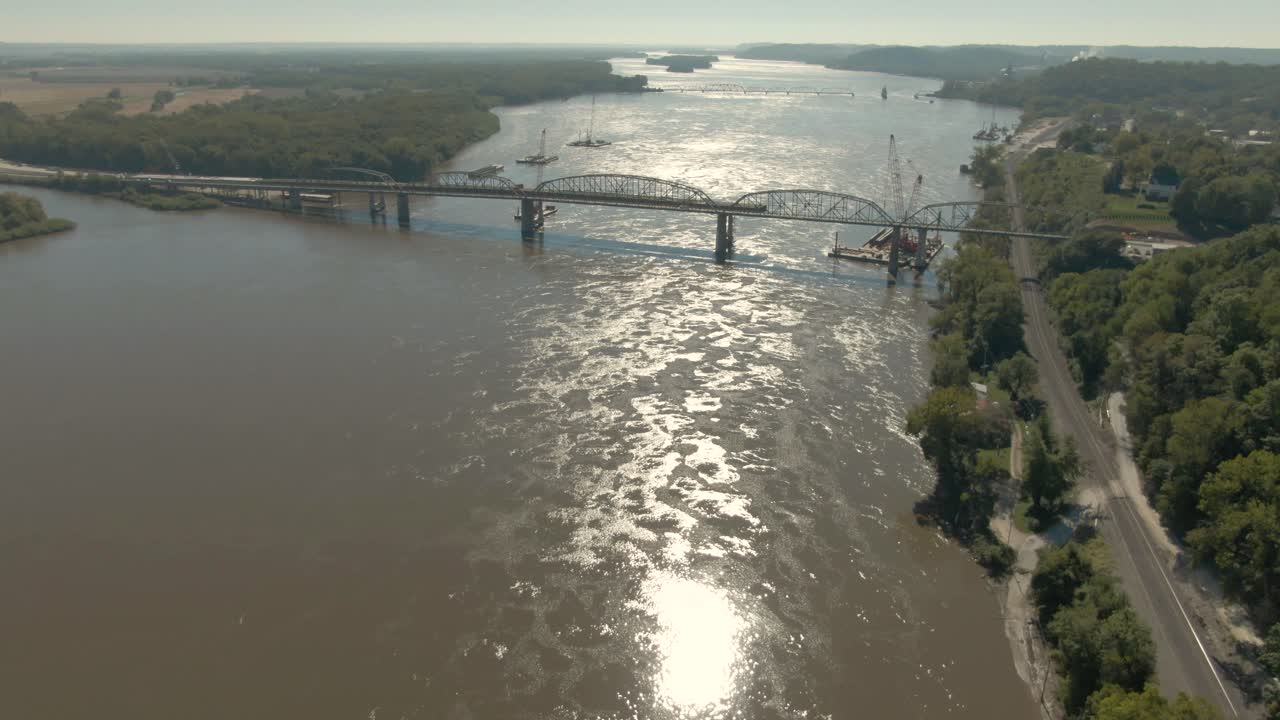 Beautiful aerial footage of bridge and town , Louisiana, along the Mississippi River. 4K footage