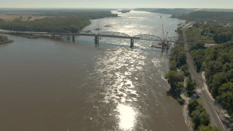 beautiful aerial footage of bridge and town , louisiana, along the mississippi river. 4k footage