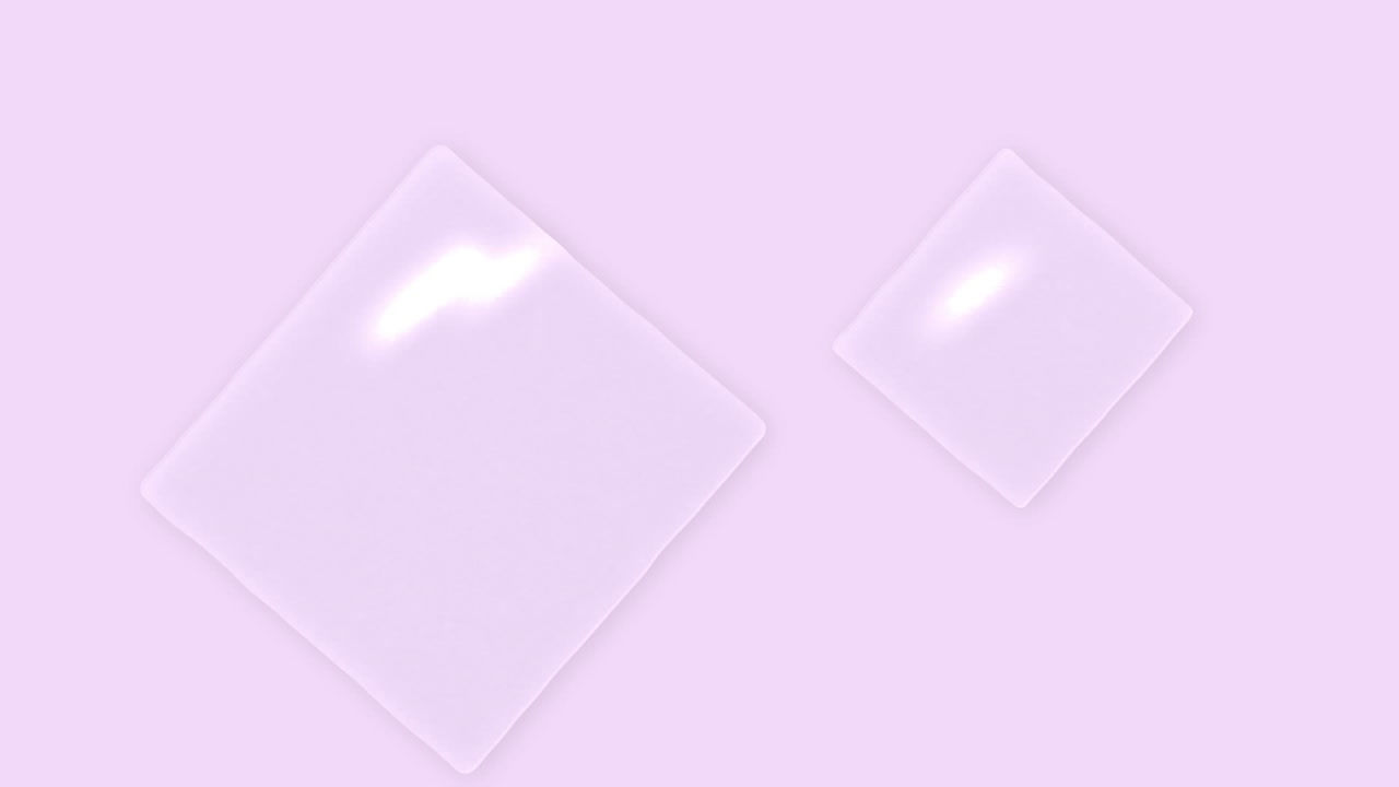 부드러운 희미한 라일라크색 배경 위에 두 개의 투명한 끝의 사각형의 애니메이션