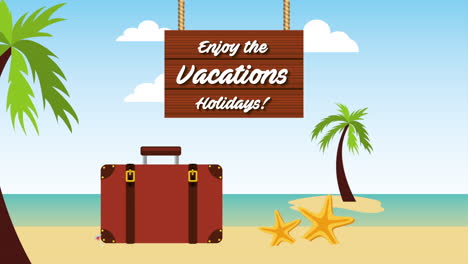 suitcase on the beach vacations scene animation