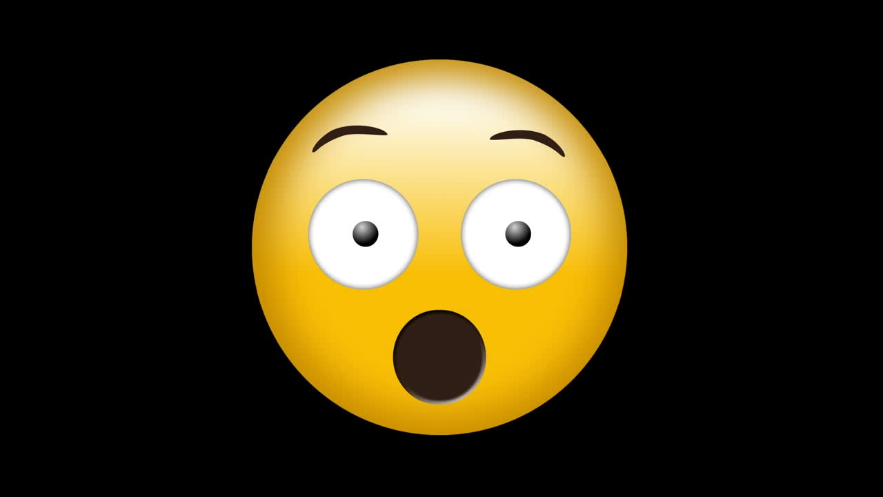 animación de ondas rojas sobre un emoticón asombrado sobre un fondo negro