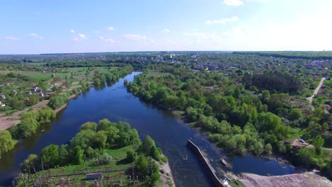 old dam in countryside. aerial view of dam on the big river