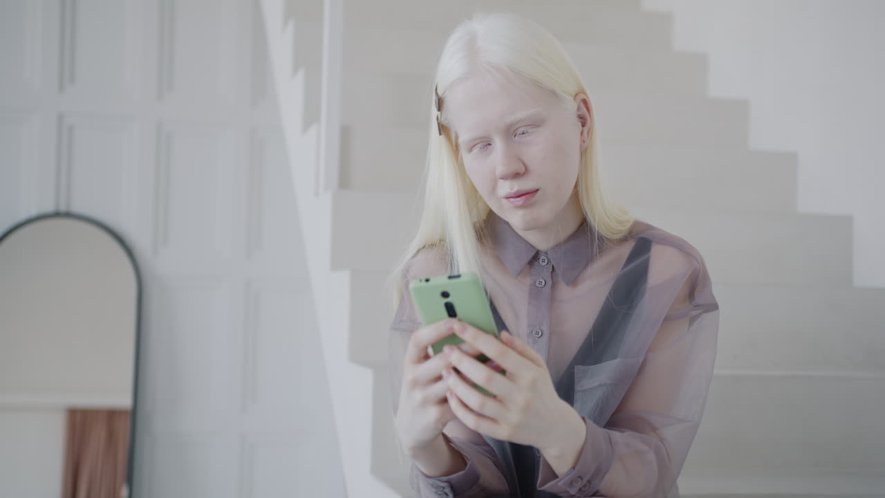 Young Woman using Smartphone on Stairs