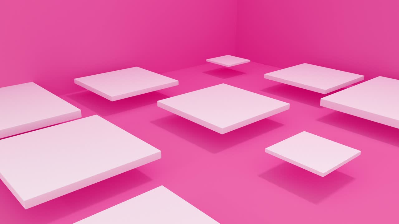 3D squares moving in color room. 4k set of different colors loop animation.