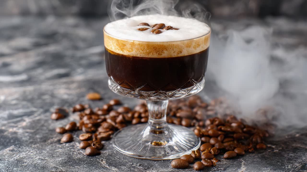 A Captivating Display of Coffee Bliss: Discover the Artistry Behind a Beautifully Crafted Beverage with Creamy Foam and Aromatic Coffee Beans in Perfect Harmony