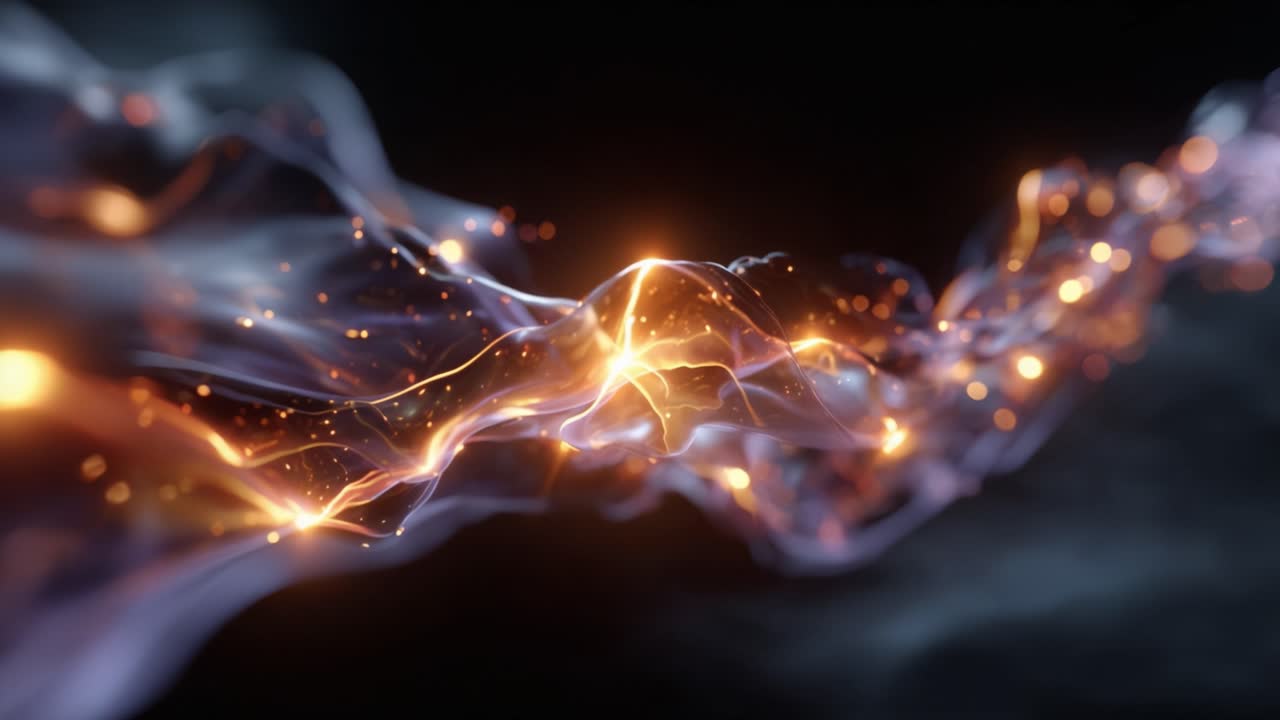 A captivating display of dynamic light waves intertwined with shimmering particles, creating an ethereal and mesmerizing visual experience in motion