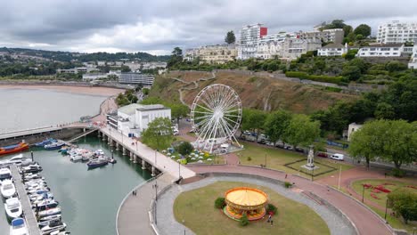 Tourist-Resort-Town-of-Torquay-on-Devon-Coast-of-England---Aerial-Drone