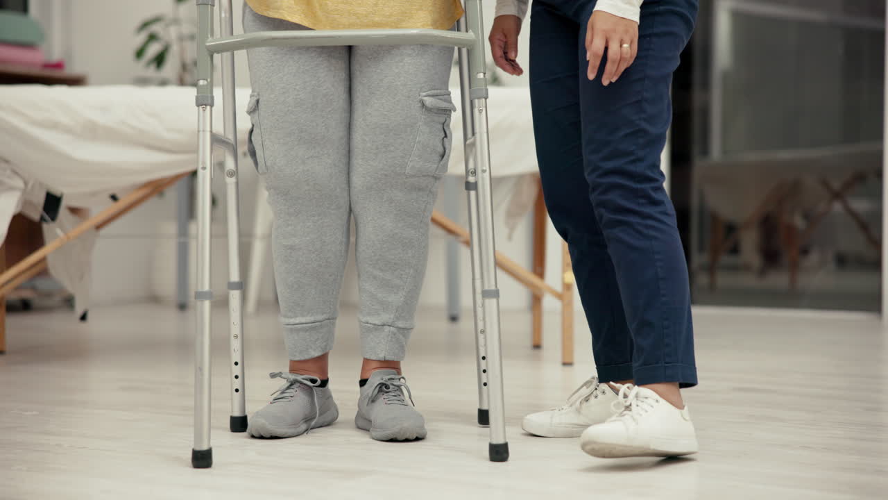 Physical therapy session with patient using walker