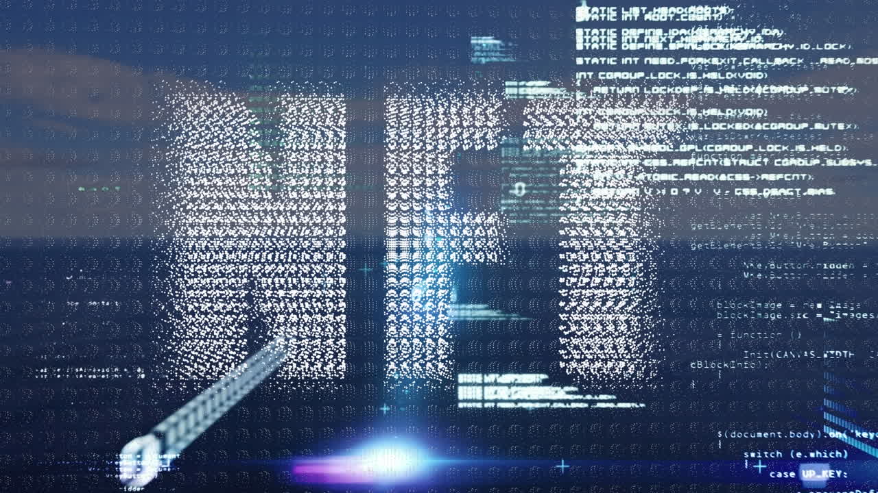 Animation of nft text over data processing and sea landscape